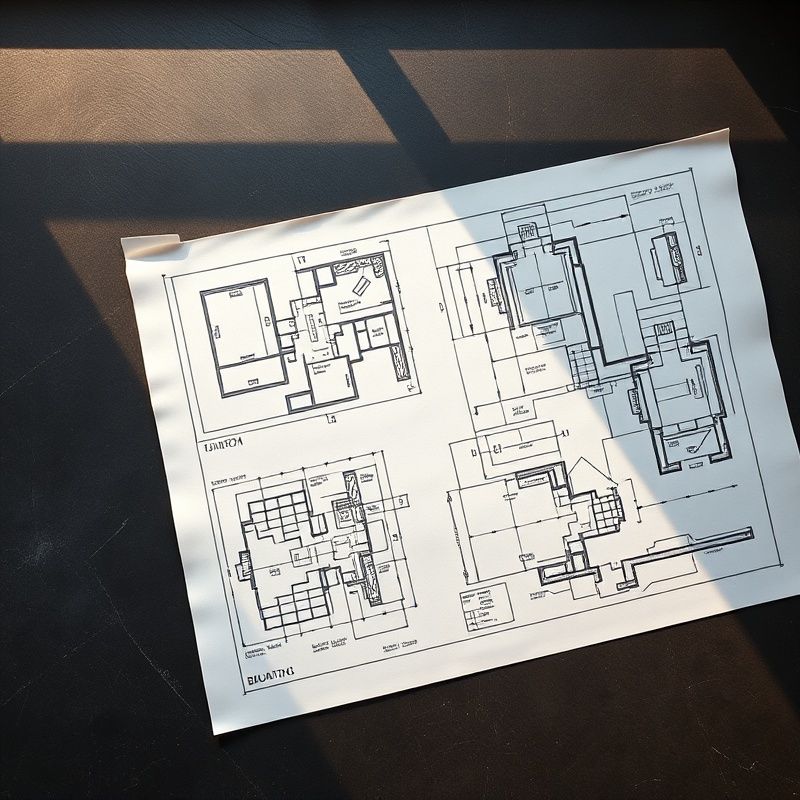 Detaliu de plan arhitectural cu diagrame structurale în cerneală indigo